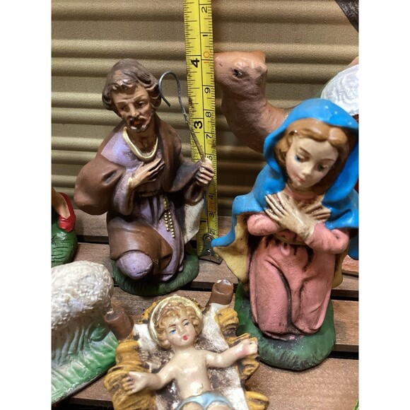 Vintage Chalkware Nativity Scene Italy Mary Jesus Shepherd W Eggs Joseph Pig - Picture 16 of 16